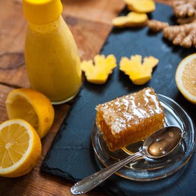 Ginger Shot recipe with lemon and honey.