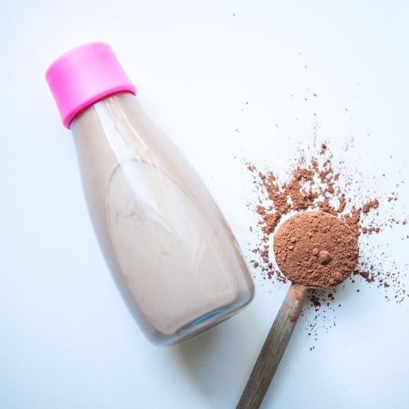 Cocoa almond milk made in a blender
